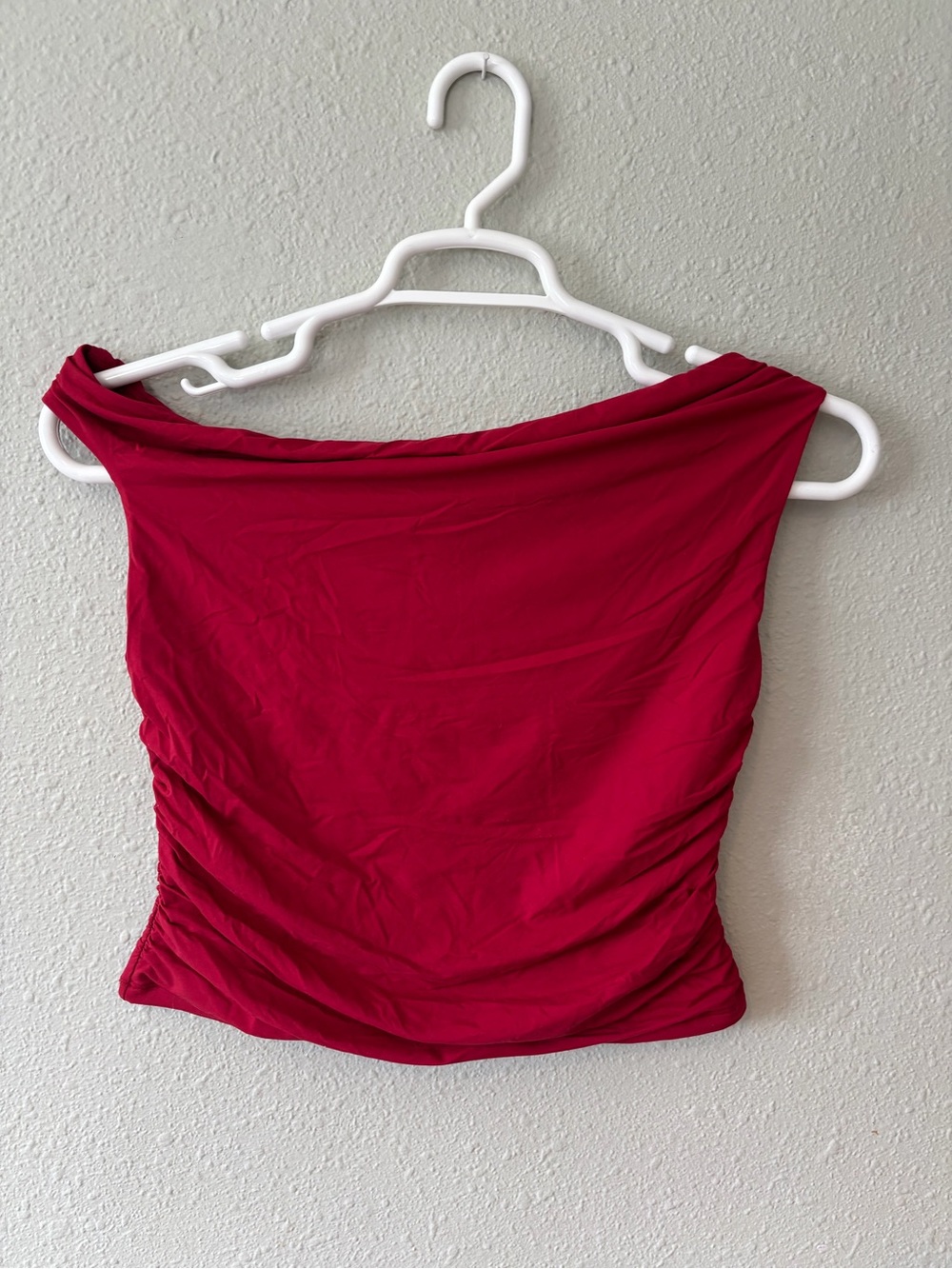 Off-Shoulder Ruched Camisole Top in Deep Red